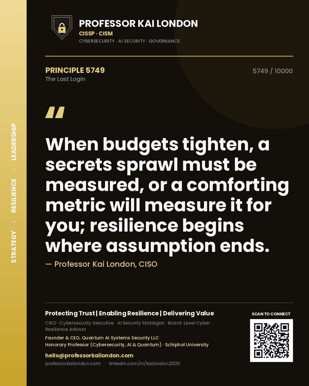 Professor Kai London principle 5749: When budgets tighten, a secrets sprawl must be measured, or a comforting metric will measure it for you; resilience begins where assumption ends.