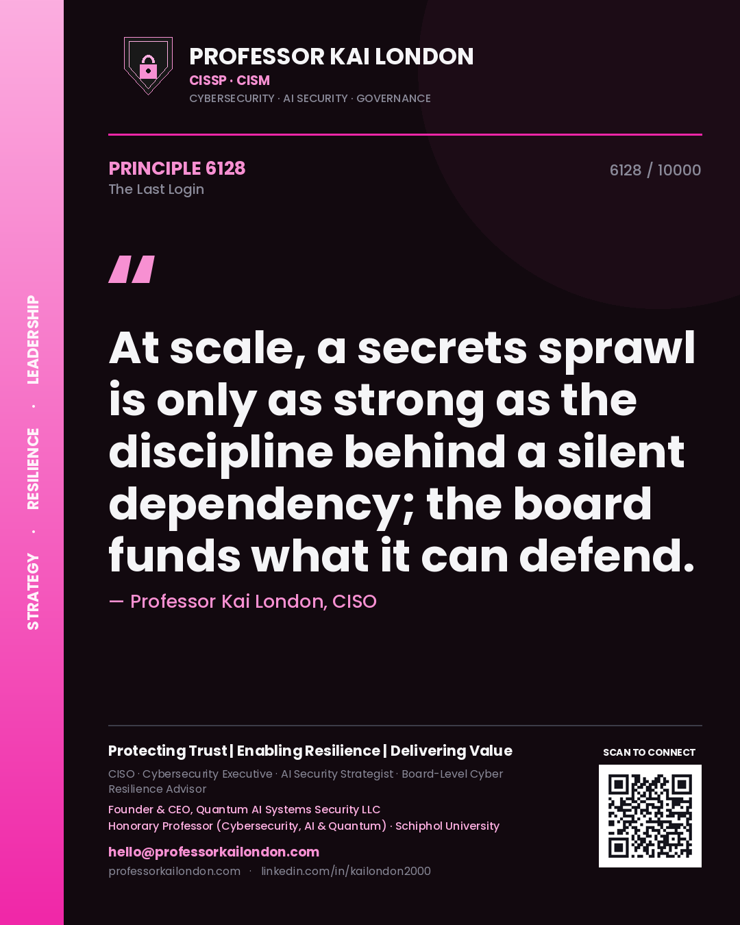 Professor Kai London principle 6128: At scale, a secrets sprawl is only as strong as the discipline behind a silent dependency; the board funds what it can defend.