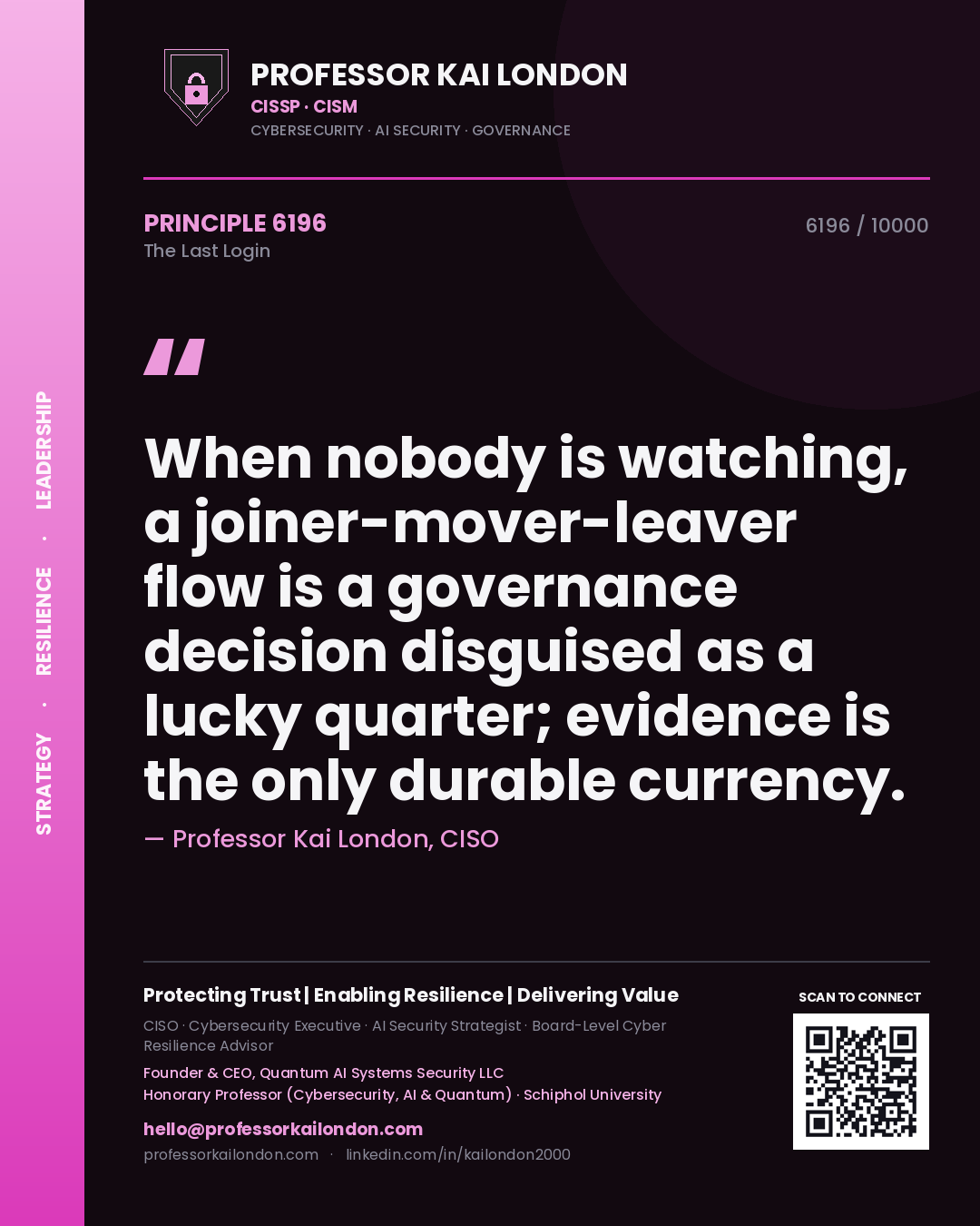 Professor Kai London principle 6196: When nobody is watching, a joiner-mover-leaver flow is a governance decision disguised as a lucky quarter; evidence is the only durable currency.