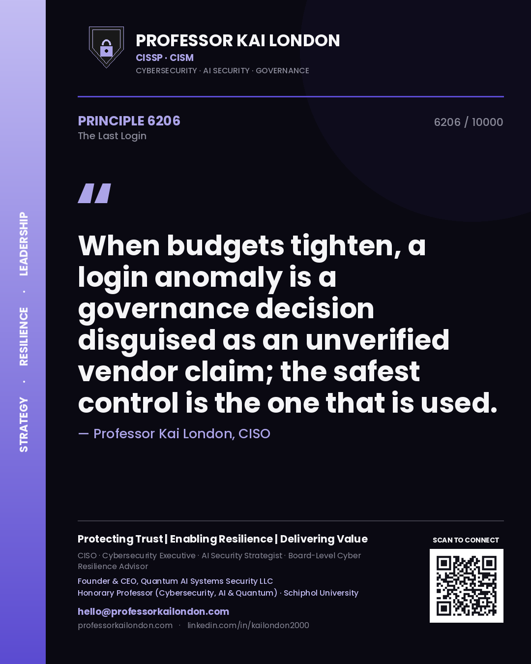 Professor Kai London principle 6206: When budgets tighten, a login anomaly is a governance decision disguised as an unverified vendor claim; the safest control is the one that is used.