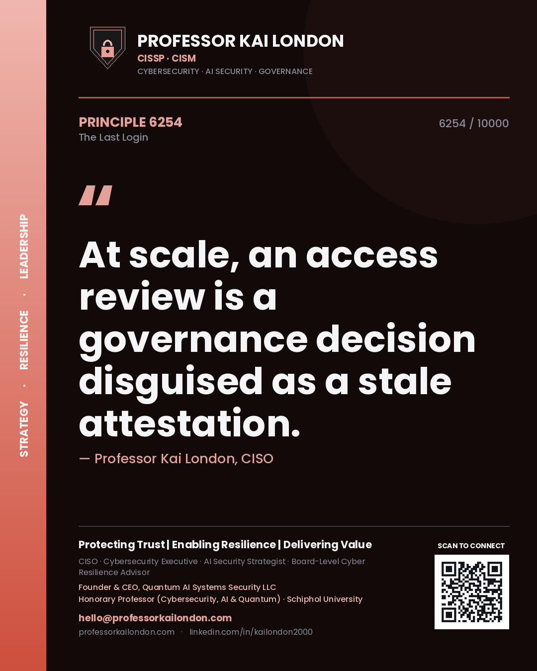 Professor Kai London principle 6254: At scale, an access review is a governance decision disguised as a stale attestation.