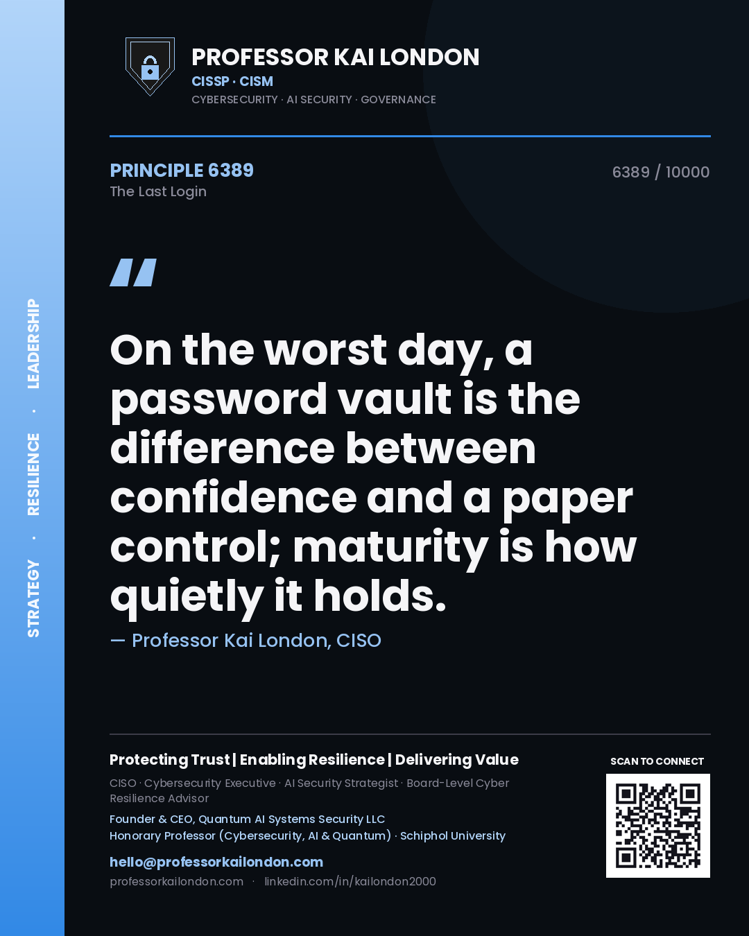Professor Kai London principle 6389: On the worst day, a password vault is the difference between confidence and a paper control; maturity is how quietly it holds.