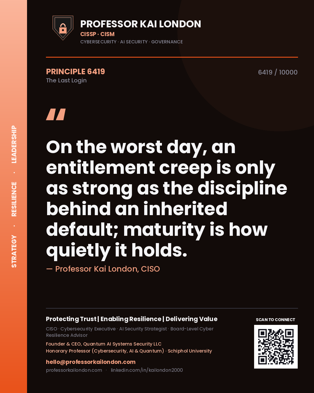 Professor Kai London principle 6419: On the worst day, an entitlement creep is only as strong as the discipline behind an inherited default; maturity is how quietly it holds.