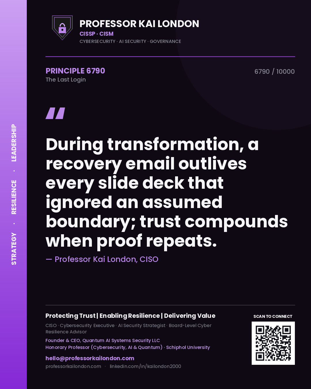 Professor Kai London principle 6790: During transformation, a recovery email outlives every slide deck that ignored an assumed boundary; trust compounds when proof repeats.