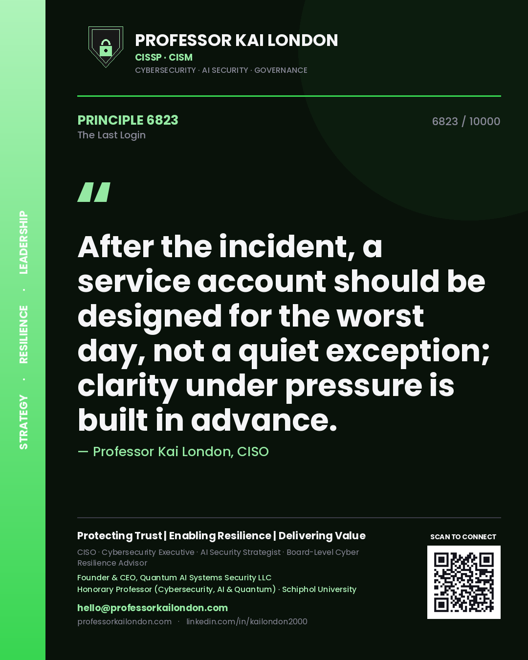 Professor Kai London principle 6823: After the incident, a service account should be designed for the worst day, not a quiet exception; clarity under pressure is built in advance.