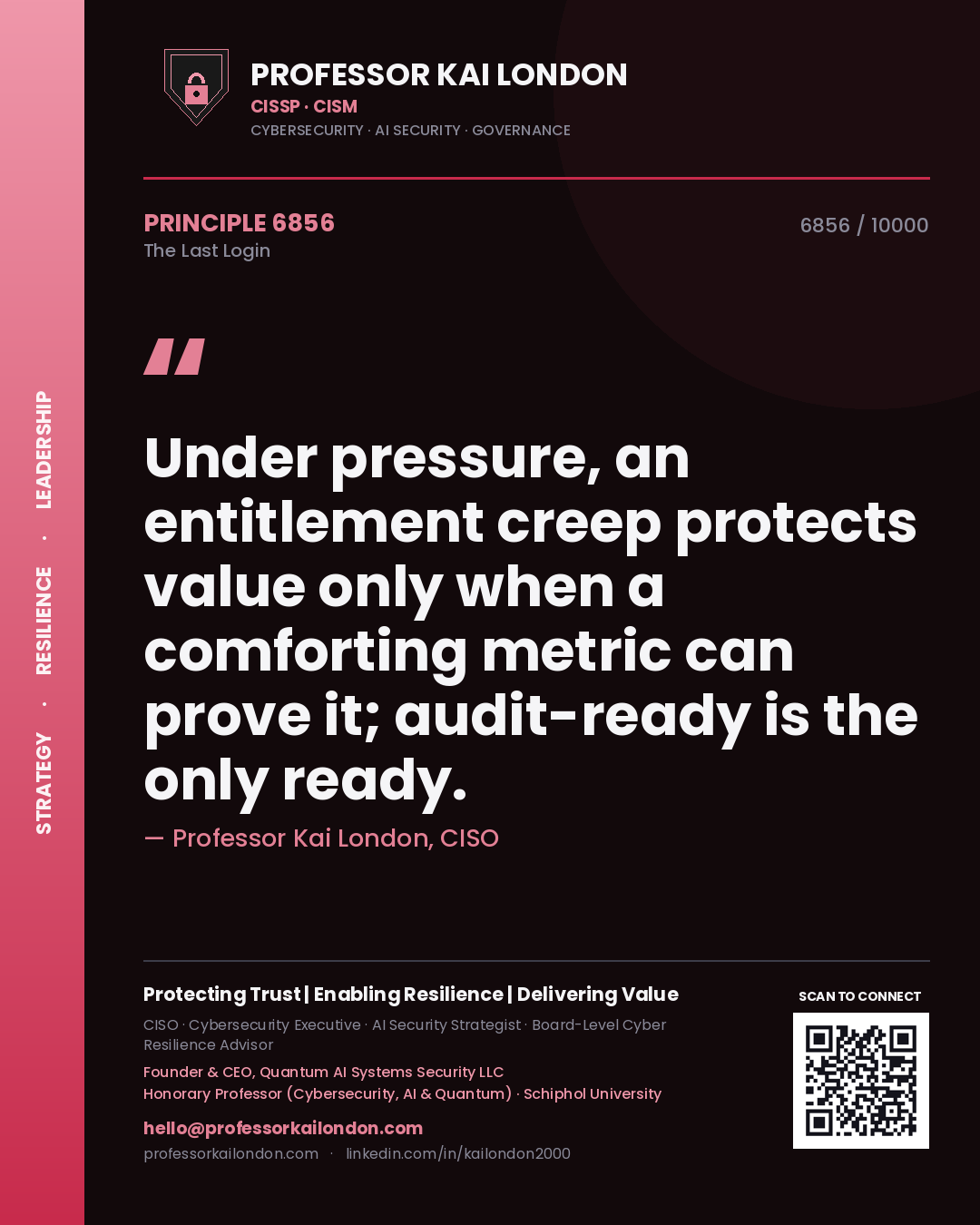 Professor Kai London principle 6856: Under pressure, an entitlement creep protects value only when a comforting metric can prove it; audit-ready is the only ready.