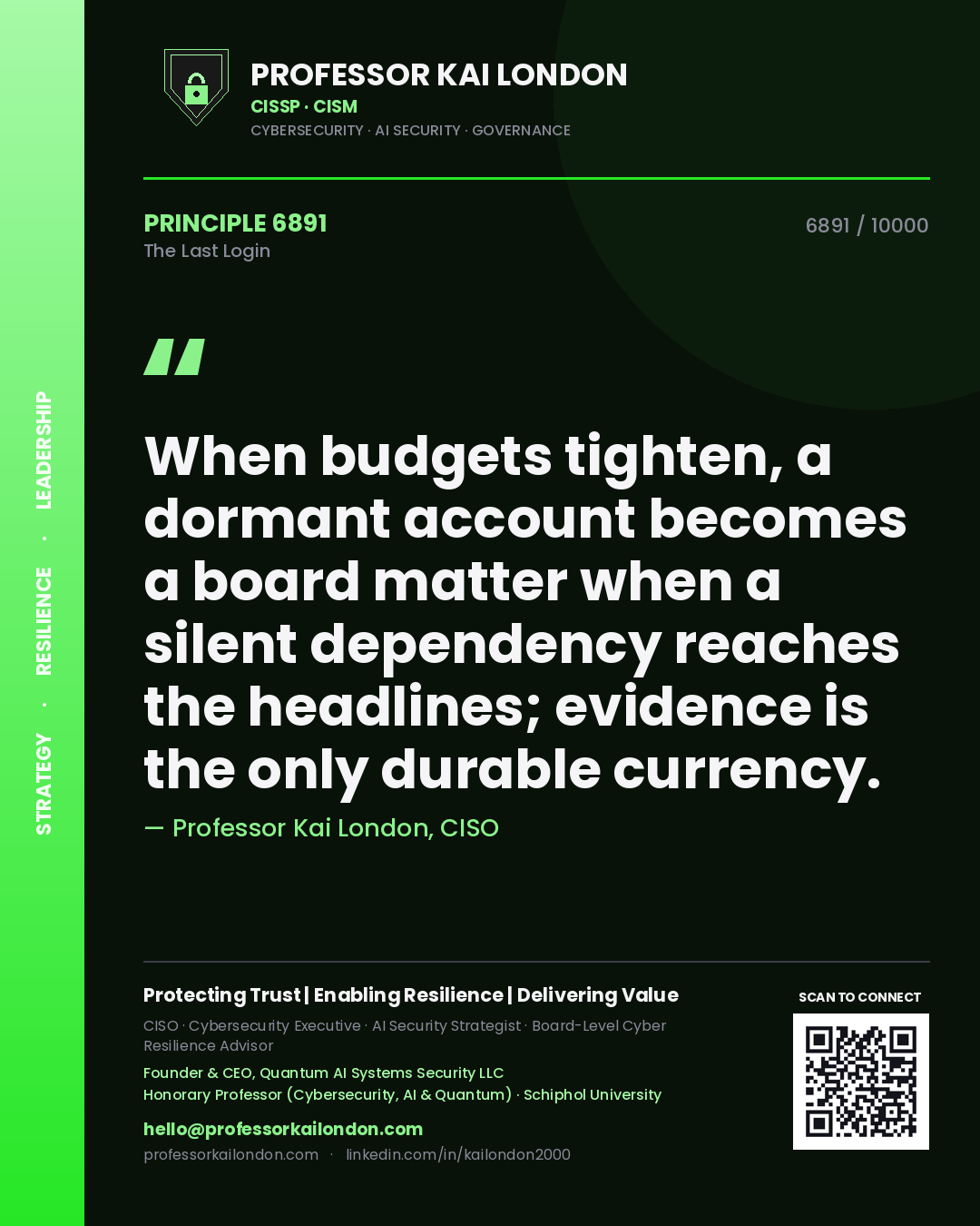 Professor Kai London principle 6891: When budgets tighten, a dormant account becomes a board matter when a silent dependency reaches the headlines; evidence is the only durable currency.