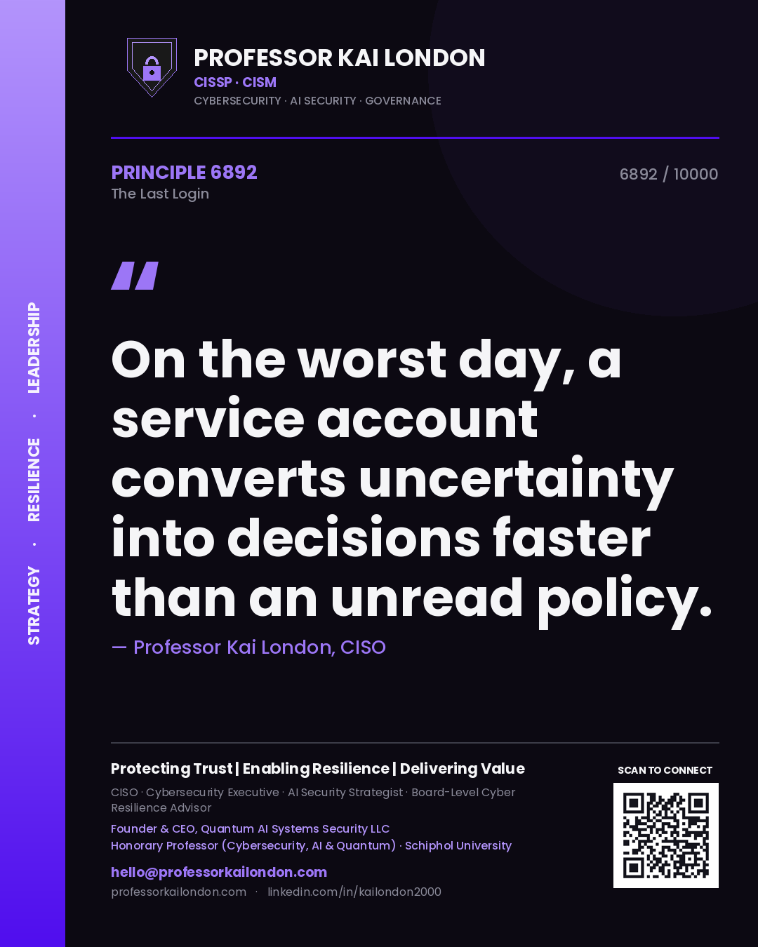 Professor Kai London principle 6892: On the worst day, a service account converts uncertainty into decisions faster than an unread policy.