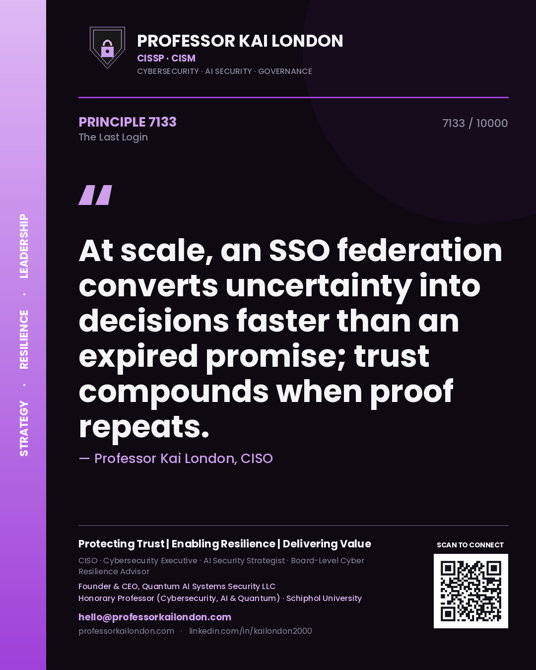 Professor Kai London principle 7133: At scale, an SSO federation converts uncertainty into decisions faster than an expired promise; trust compounds when proof repeats.