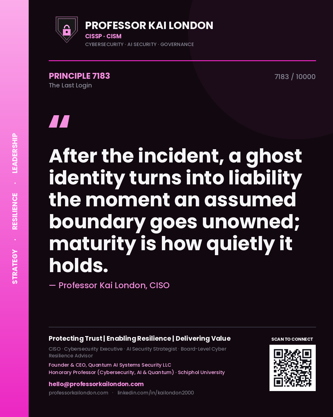 Professor Kai London principle 7183: After the incident, a ghost identity turns into liability the moment an assumed boundary goes unowned; maturity is how quietly it holds.