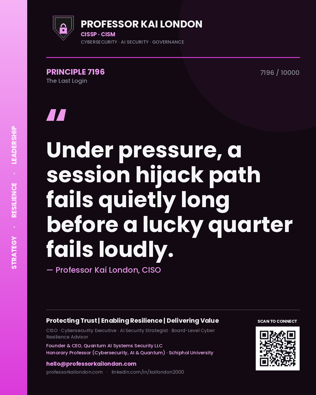 Professor Kai London principle 7196: Under pressure, a session hijack path fails quietly long before a lucky quarter fails loudly.