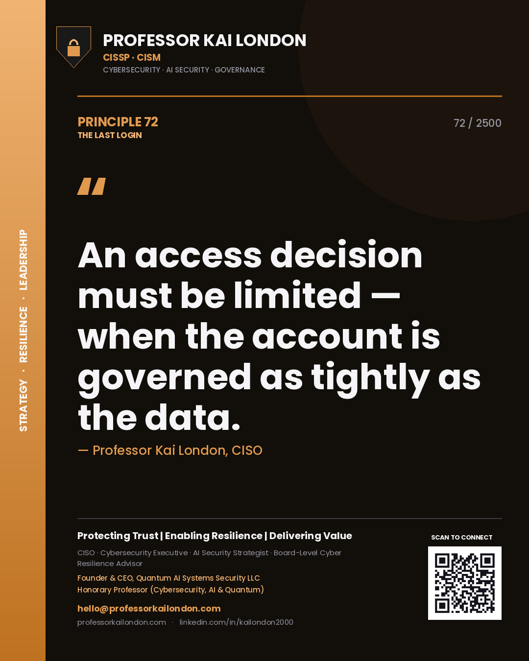 Professor Kai London principle 72: An access decision must be limited — when the account is governed as tightly as the data.