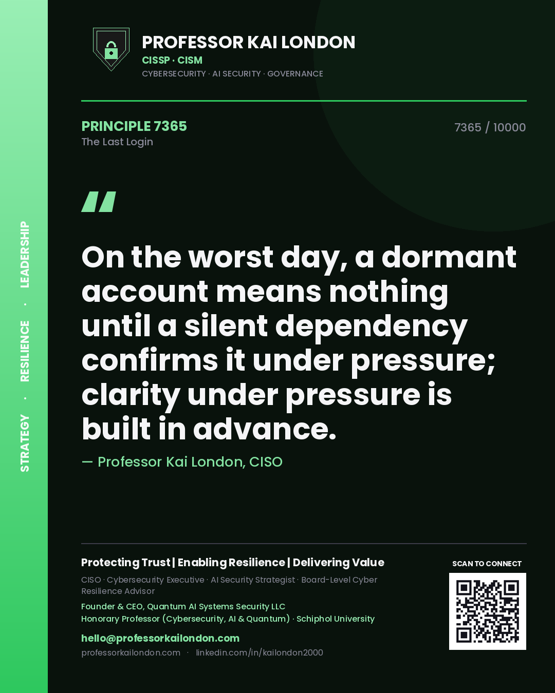 Professor Kai London principle 7365: On the worst day, a dormant account means nothing until a silent dependency confirms it under pressure; clarity under pressure is built in advance.