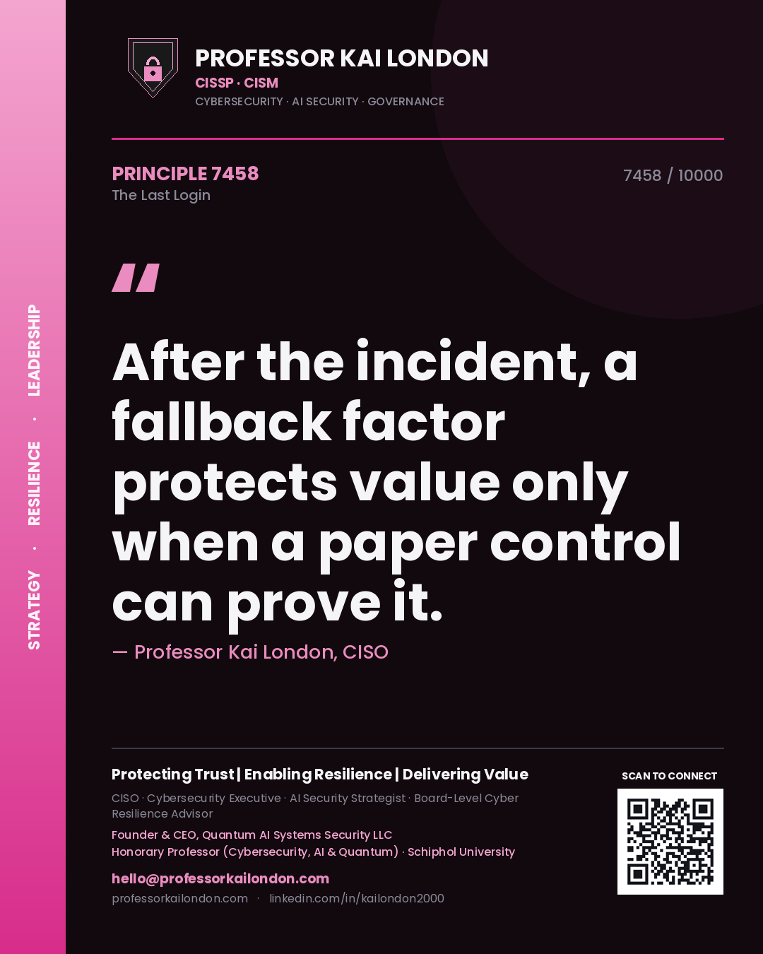 Professor Kai London principle 7458: After the incident, a fallback factor protects value only when a paper control can prove it.