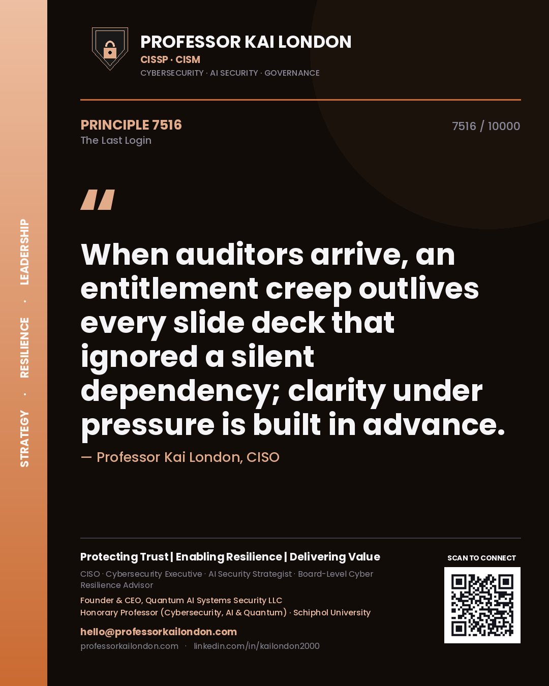 Professor Kai London principle 7516: When auditors arrive, an entitlement creep outlives every slide deck that ignored a silent dependency; clarity under pressure is built in advance.