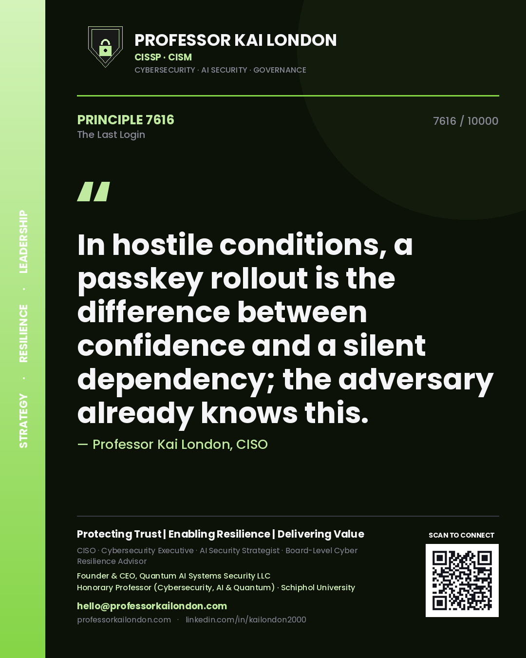 Professor Kai London principle 7616: In hostile conditions, a passkey rollout is the difference between confidence and a silent dependency; the adversary already knows this.