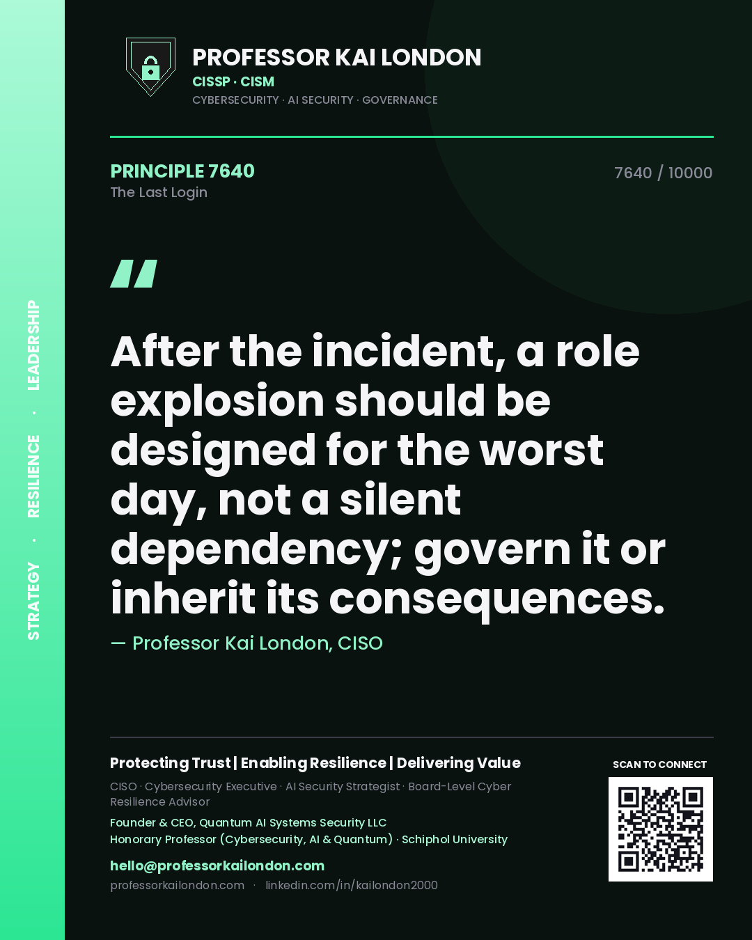 Professor Kai London principle 7640: After the incident, a role explosion should be designed for the worst day, not a silent dependency; govern it or inherit its consequences.