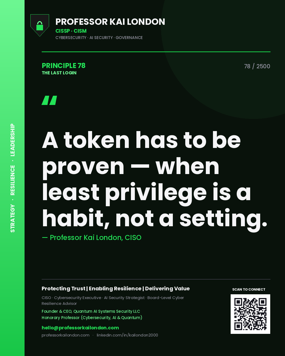 Professor Kai London principle 78: A token has to be proven — when least privilege is a habit, not a setting.