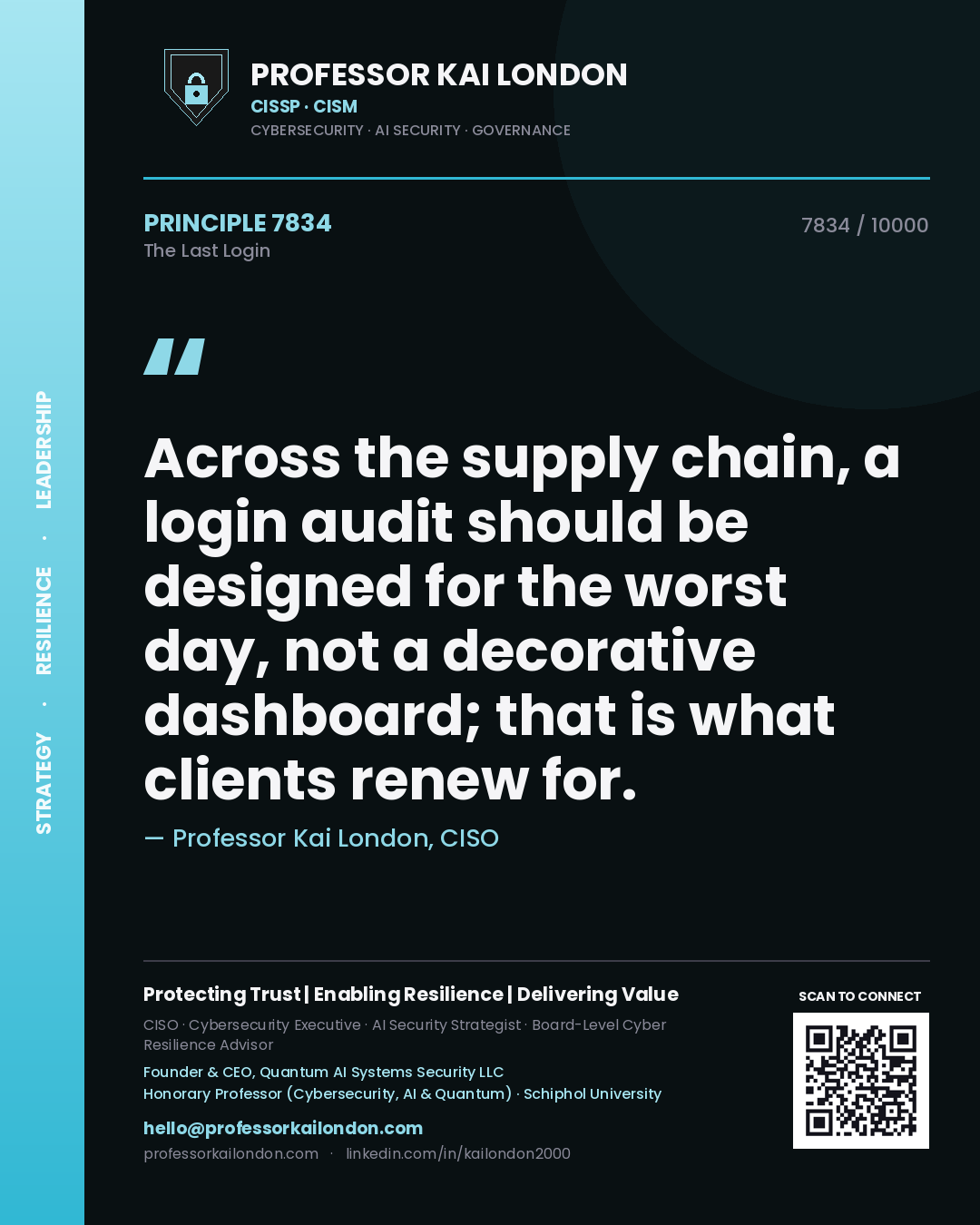 Professor Kai London principle 7834: Across the supply chain, a login audit should be designed for the worst day, not a decorative dashboard; that is what clients renew for.