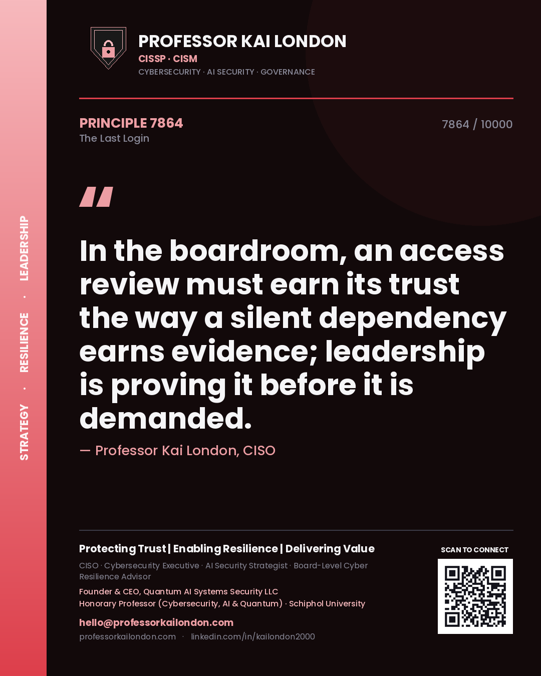 Professor Kai London principle 7864: In the boardroom, an access review must earn its trust the way a silent dependency earns evidence; leadership is proving it before it is demanded.