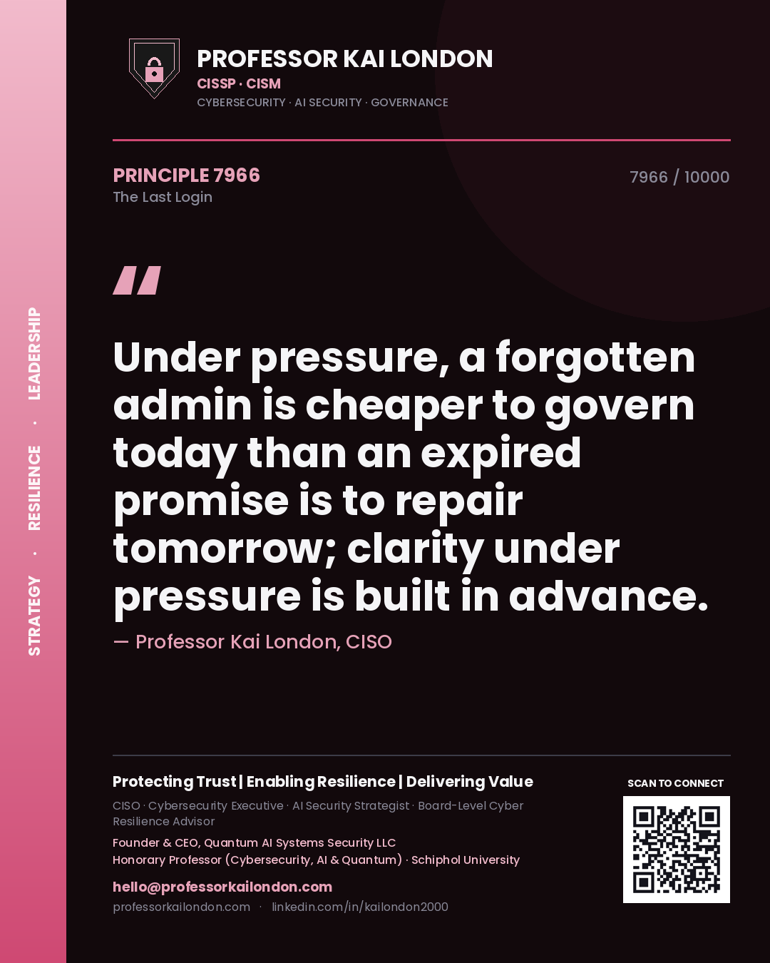 Professor Kai London principle 7966: Under pressure, a forgotten admin is cheaper to govern today than an expired promise is to repair tomorrow; clarity under pressure is built in advance.