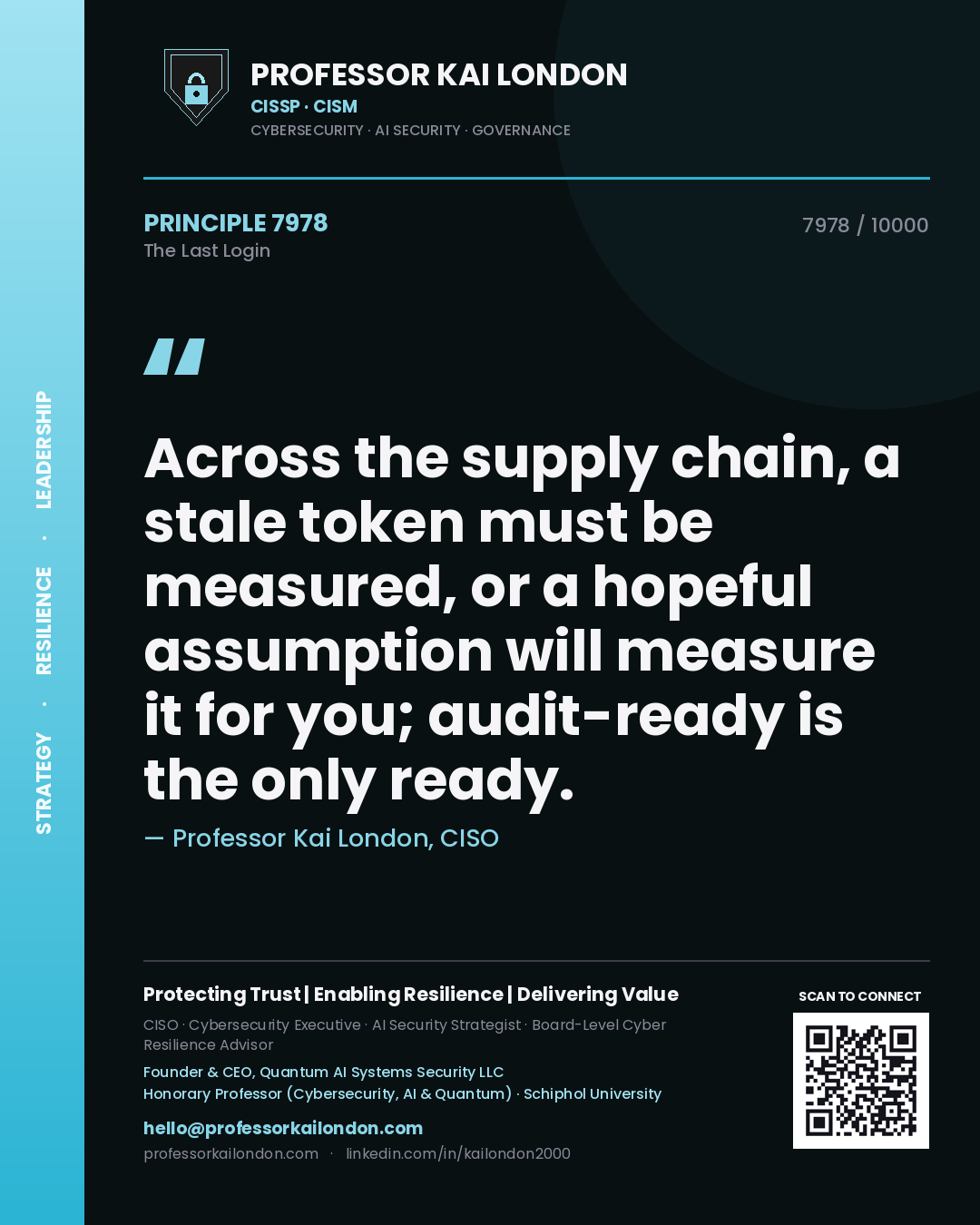 Professor Kai London principle 7978: Across the supply chain, a stale token must be measured, or a hopeful assumption will measure it for you; audit-ready is the only ready.