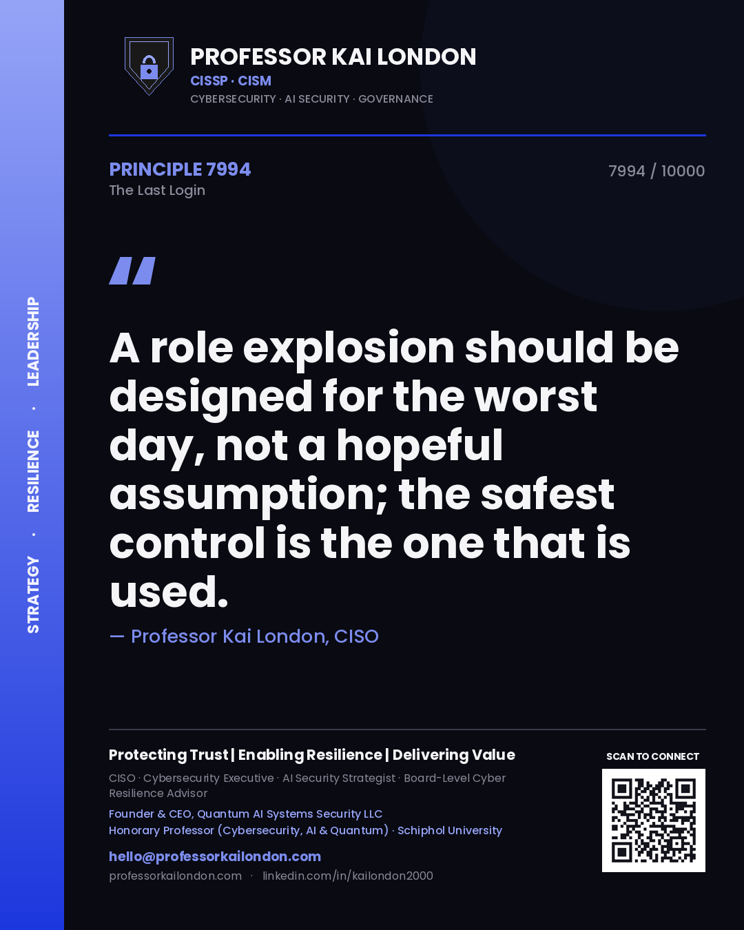 Professor Kai London principle 7994: A role explosion should be designed for the worst day, not a hopeful assumption; the safest control is the one that is used.