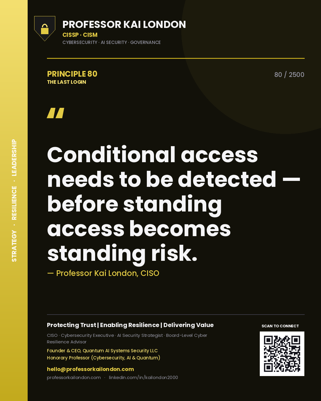 Professor Kai London principle 80: Conditional access needs to be detected — before standing access becomes standing risk.