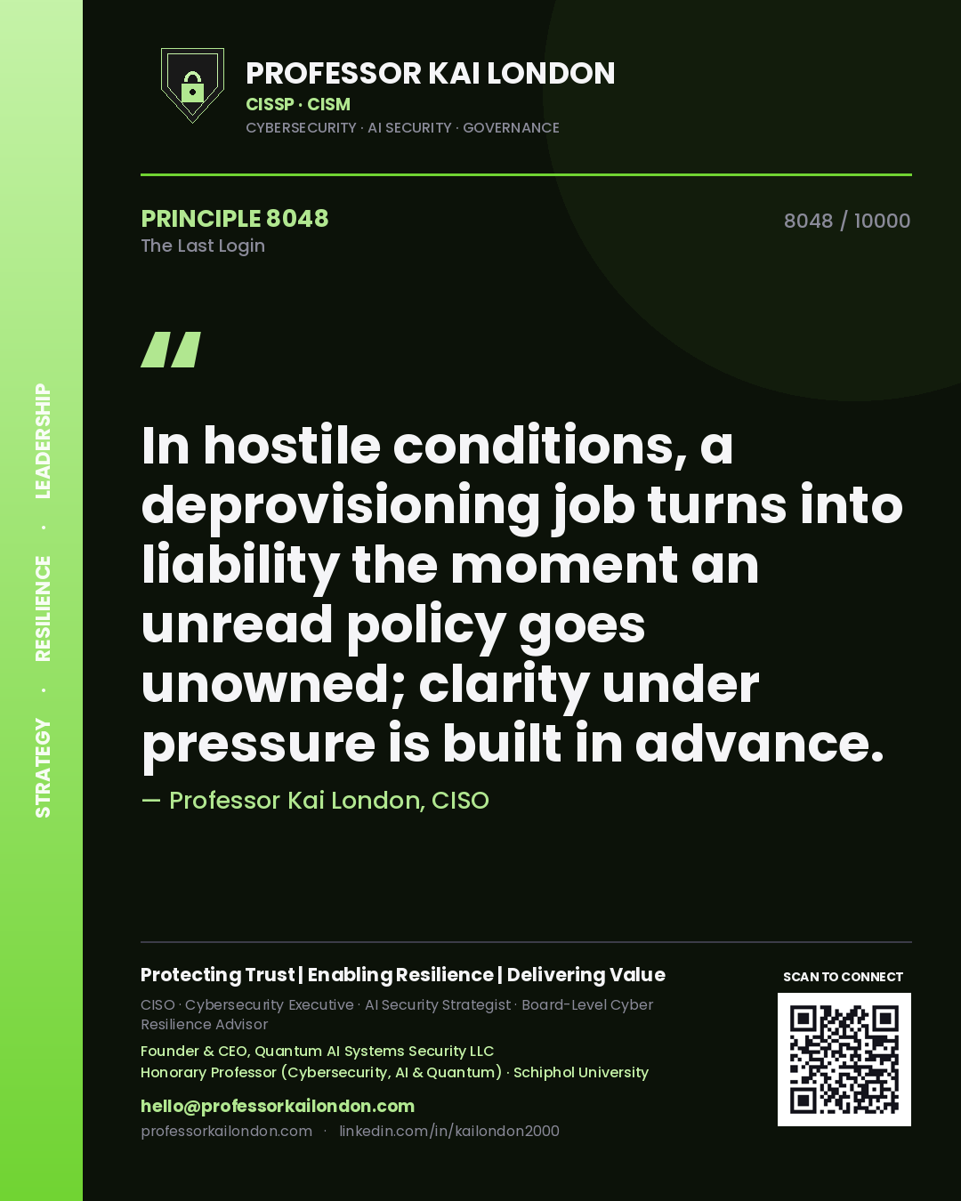 Professor Kai London principle 8048: In hostile conditions, a deprovisioning job turns into liability the moment an unread policy goes unowned; clarity under pressure is built in advance.