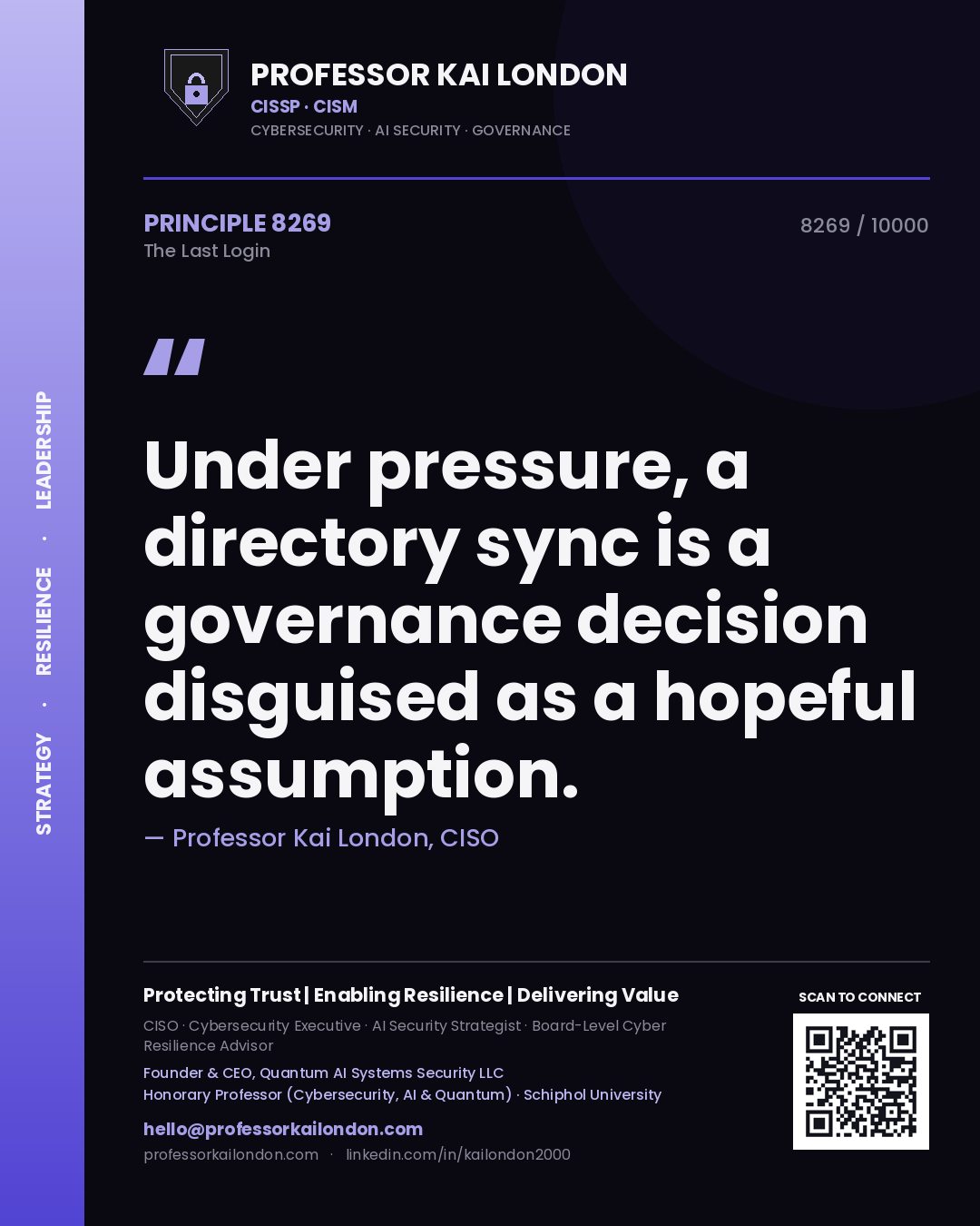 Professor Kai London principle 8269: Under pressure, a directory sync is a governance decision disguised as a hopeful assumption.