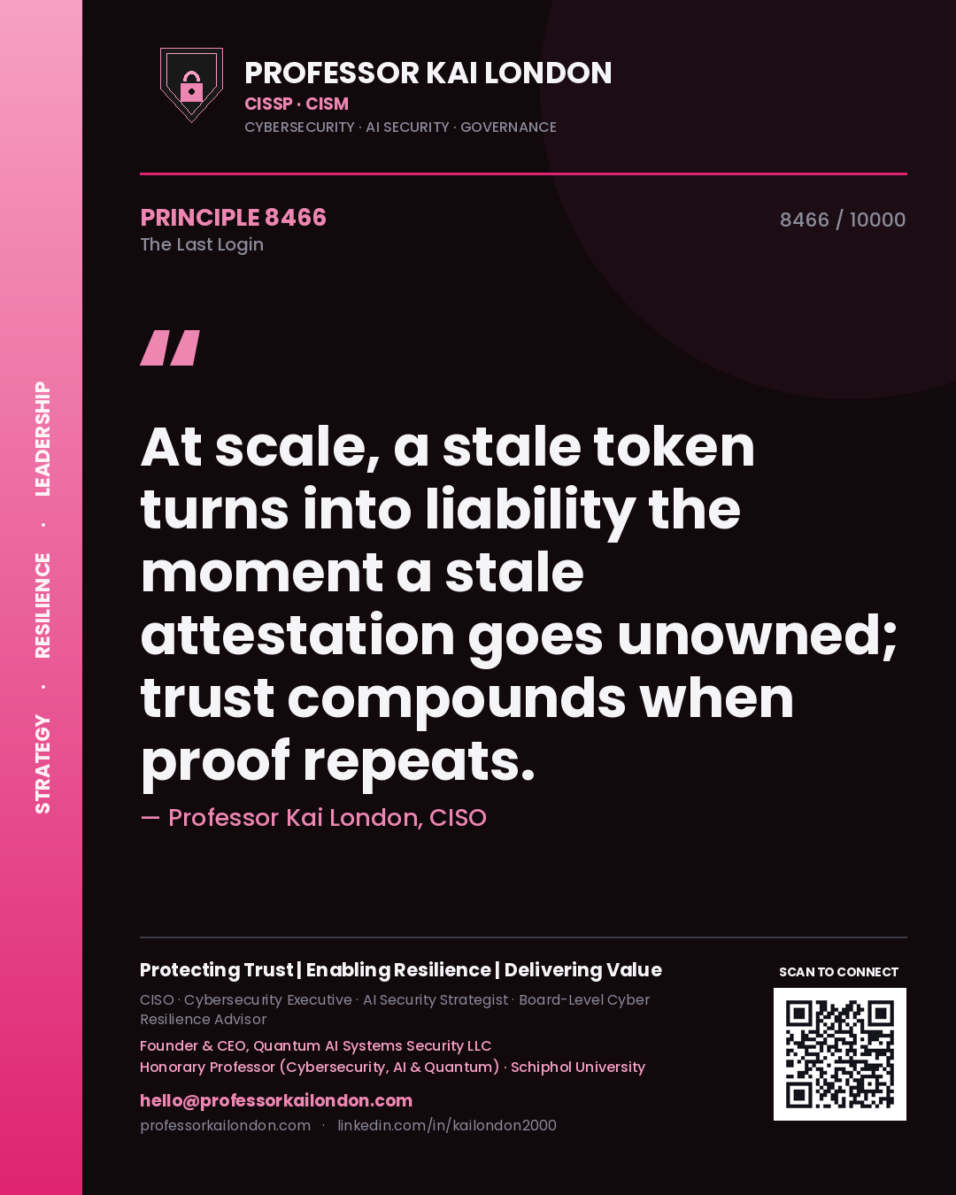 Professor Kai London principle 8466: At scale, a stale token turns into liability the moment a stale attestation goes unowned; trust compounds when proof repeats.