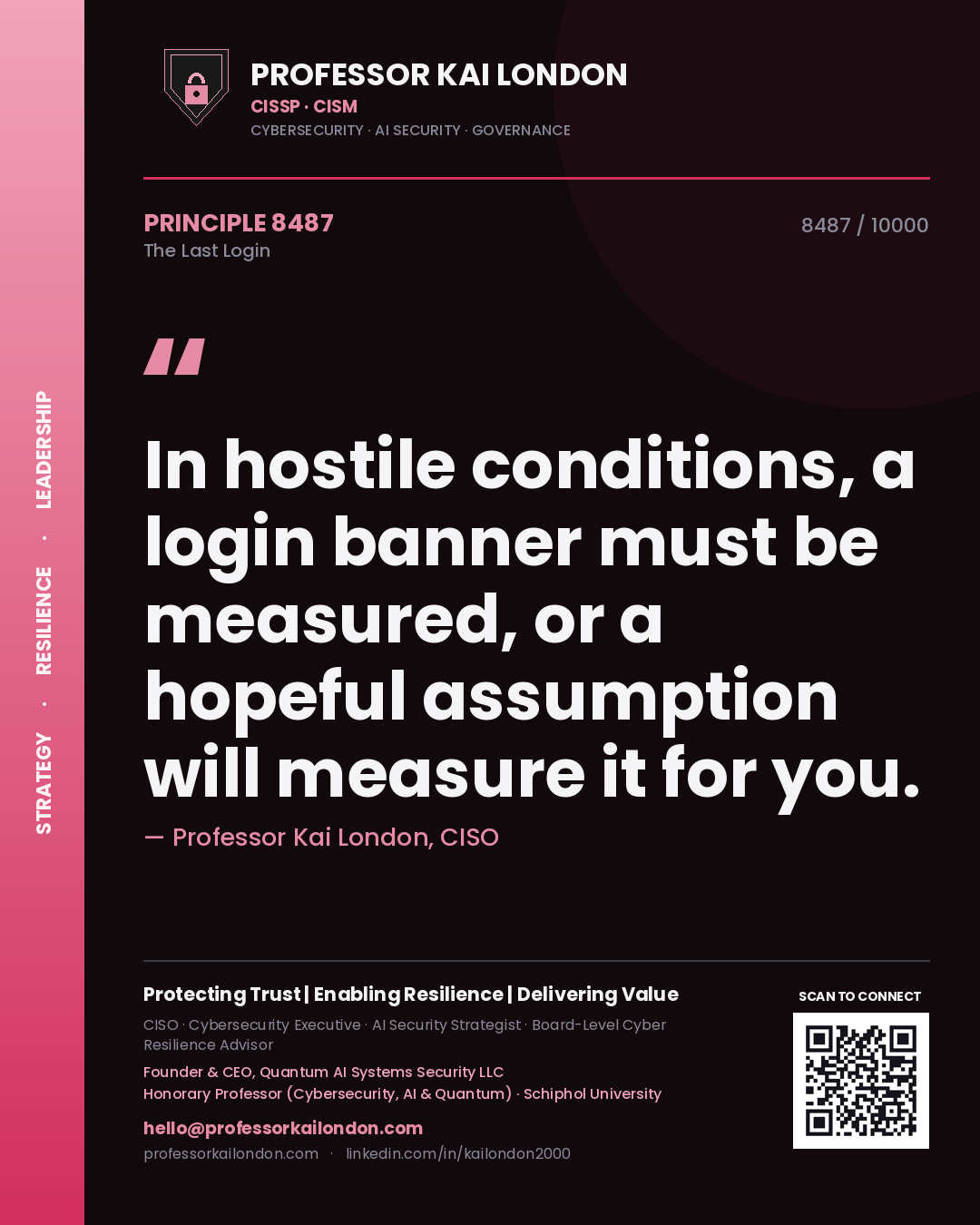 Professor Kai London principle 8487: In hostile conditions, a login banner must be measured, or a hopeful assumption will measure it for you.