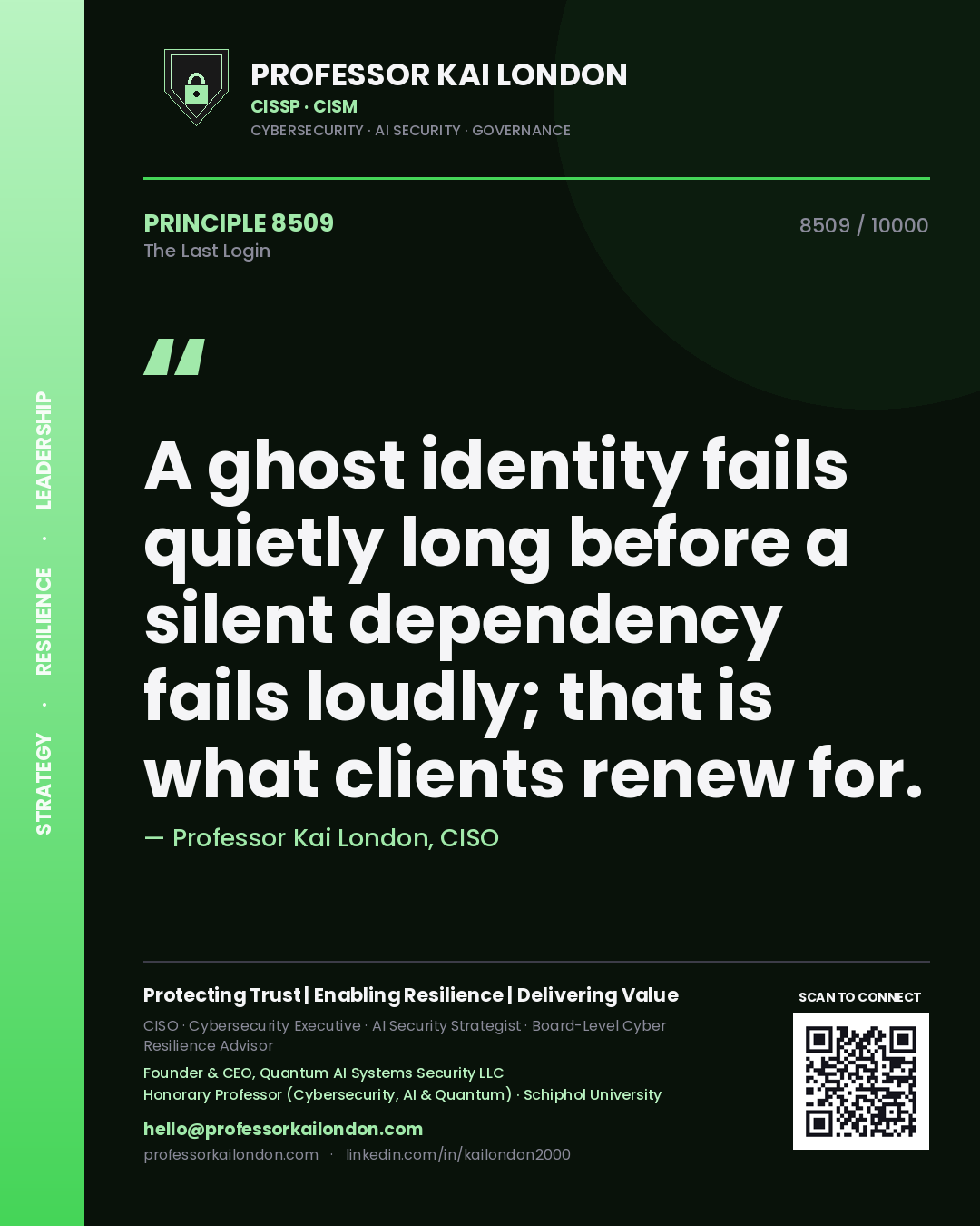 Professor Kai London principle 8509: A ghost identity fails quietly long before a silent dependency fails loudly; that is what clients renew for.