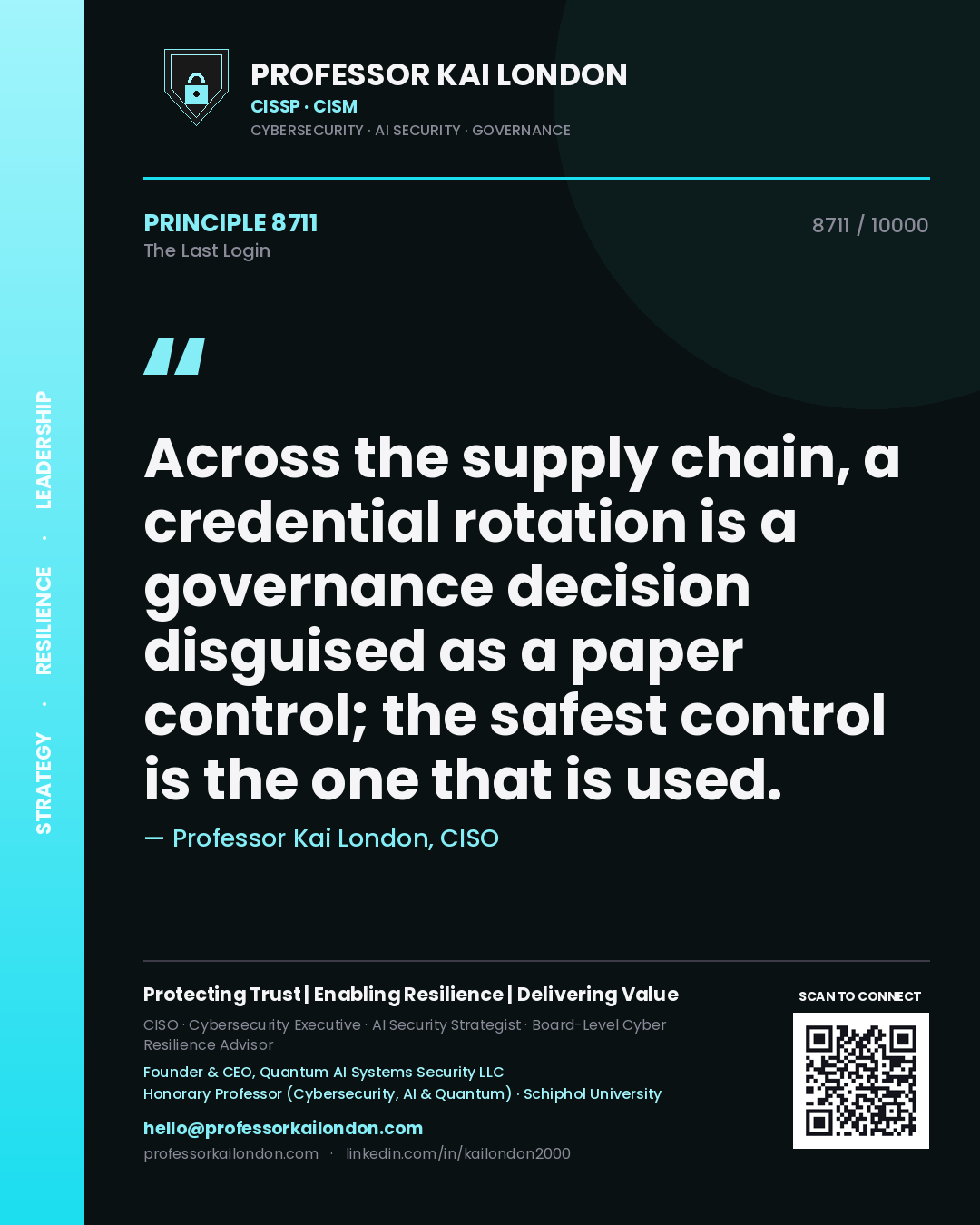 Professor Kai London principle 8711: Across the supply chain, a credential rotation is a governance decision disguised as a paper control; the safest control is the one that is used.