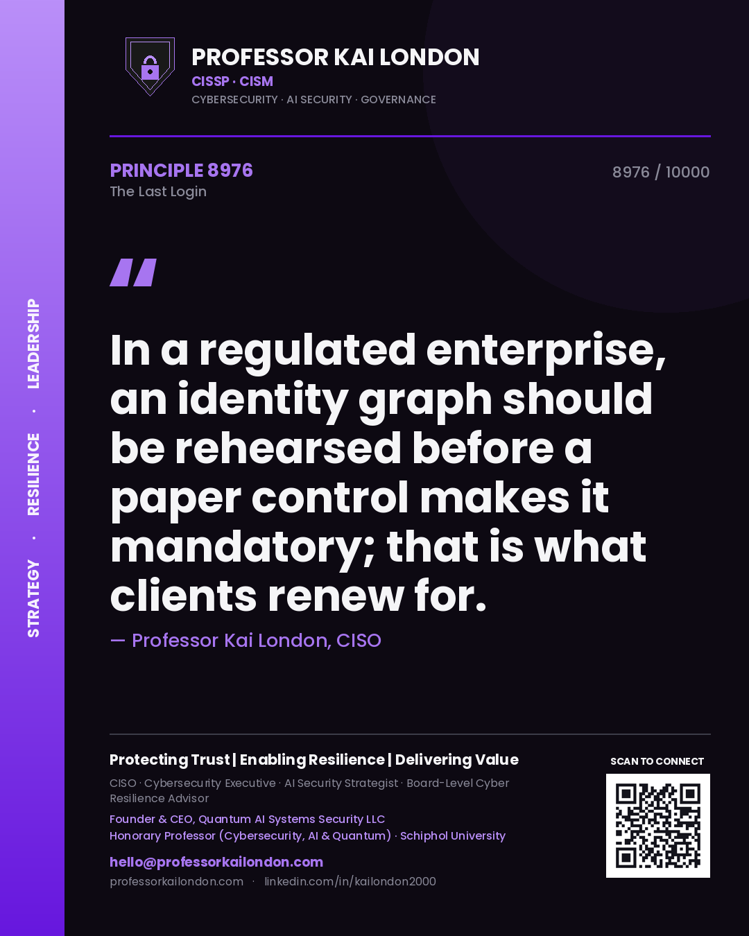 Professor Kai London principle 8976: In a regulated enterprise, an identity graph should be rehearsed before a paper control makes it mandatory; that is what clients renew for.
