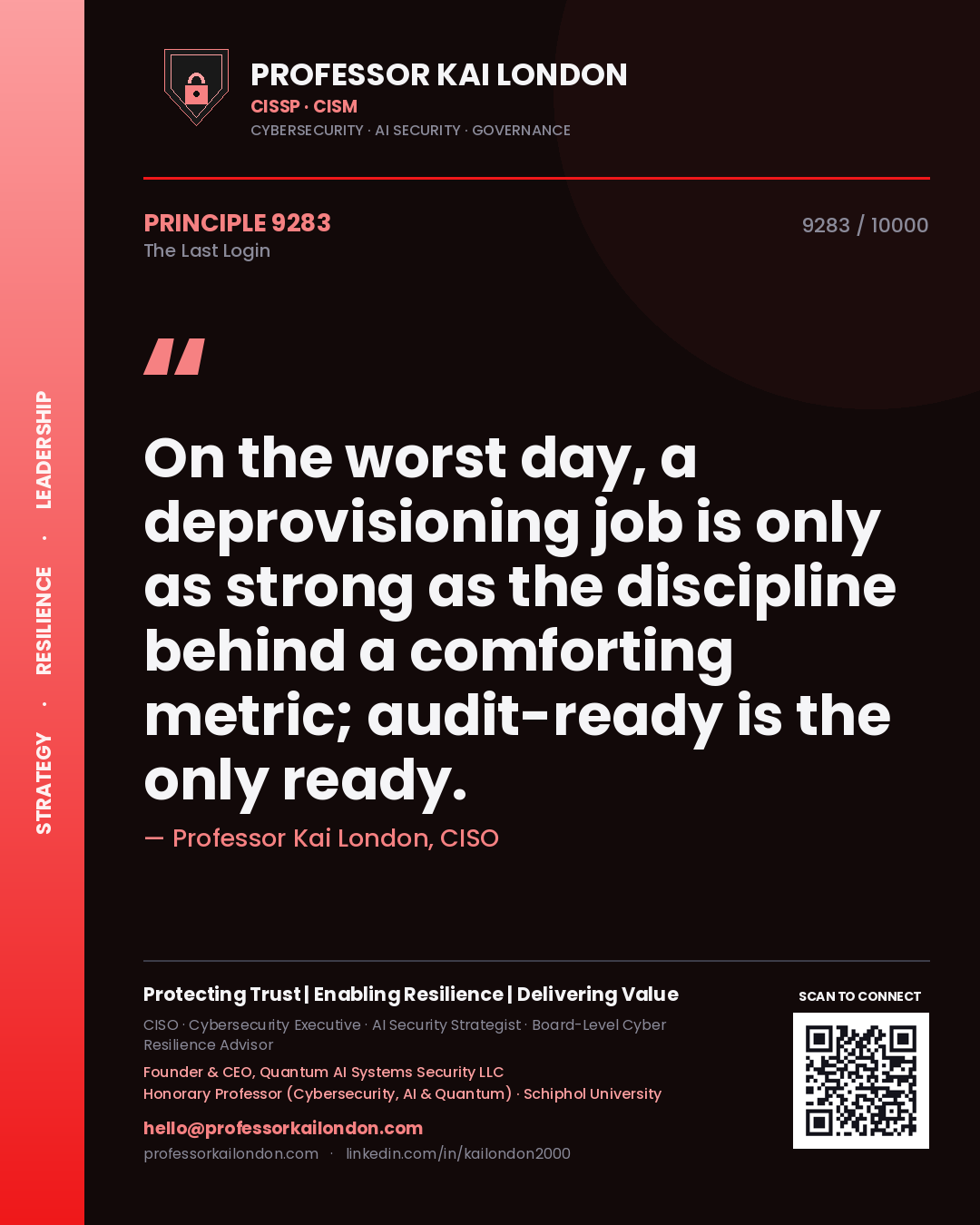 Professor Kai London principle 9283: On the worst day, a deprovisioning job is only as strong as the discipline behind a comforting metric; audit-ready is the only ready.