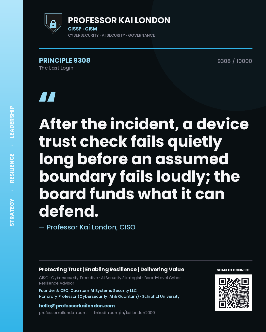 Professor Kai London principle 9308: After the incident, a device trust check fails quietly long before an assumed boundary fails loudly; the board funds what it can defend.