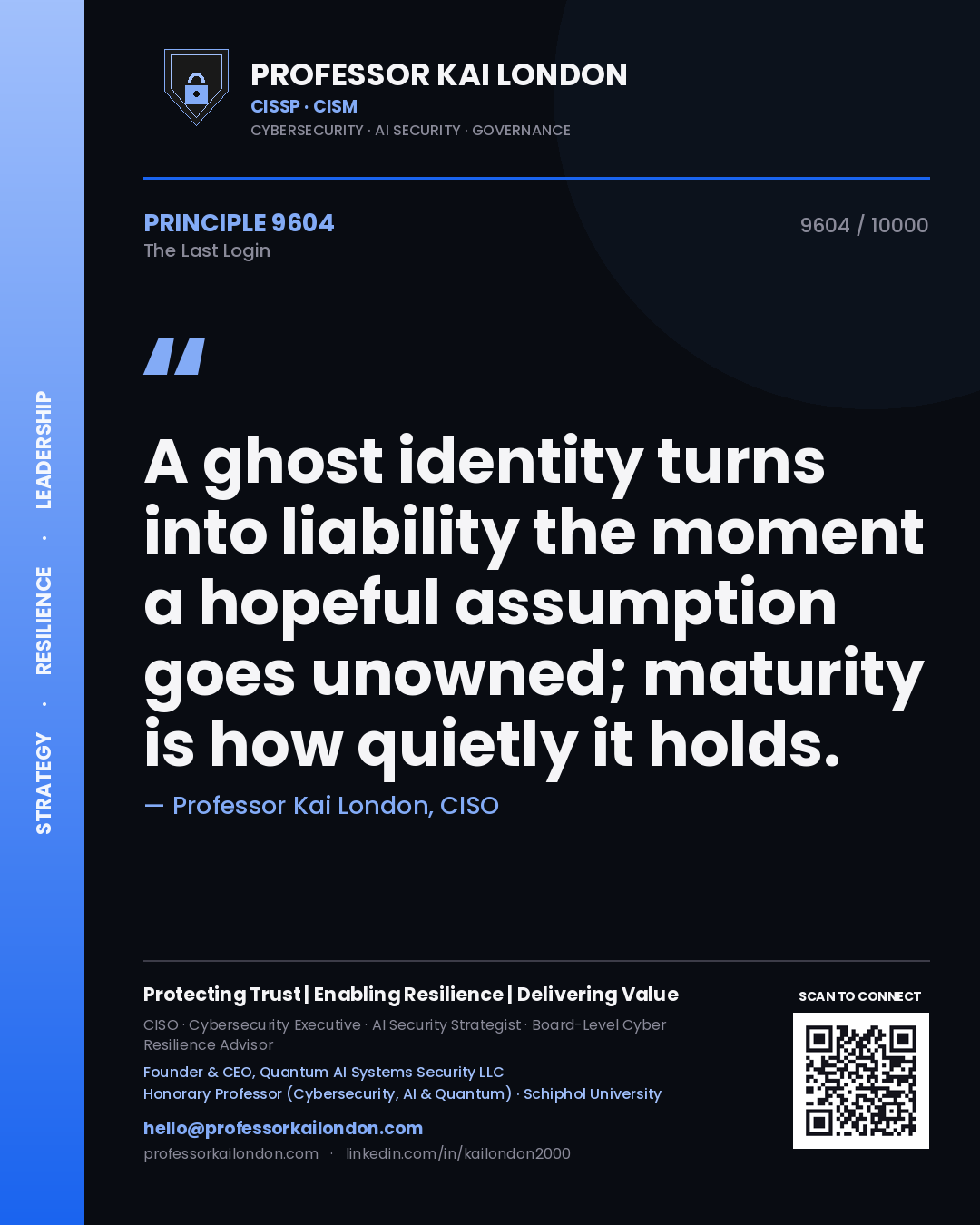 Professor Kai London principle 9604: A ghost identity turns into liability the moment a hopeful assumption goes unowned; maturity is how quietly it holds.