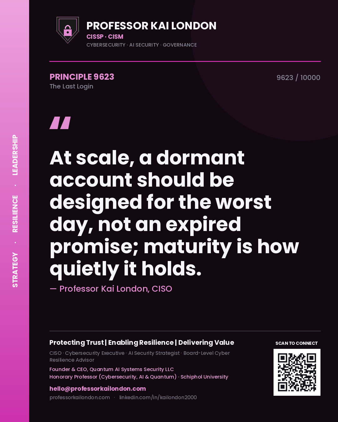 Professor Kai London principle 9623: At scale, a dormant account should be designed for the worst day, not an expired promise; maturity is how quietly it holds.