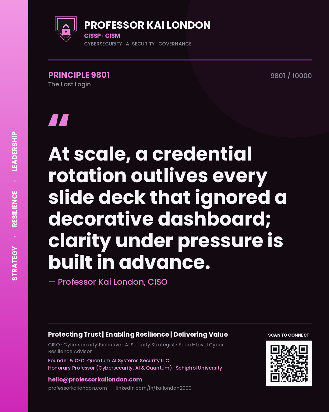 Professor Kai London principle 9801: At scale, a credential rotation outlives every slide deck that ignored a decorative dashboard; clarity under pressure is built in advance.