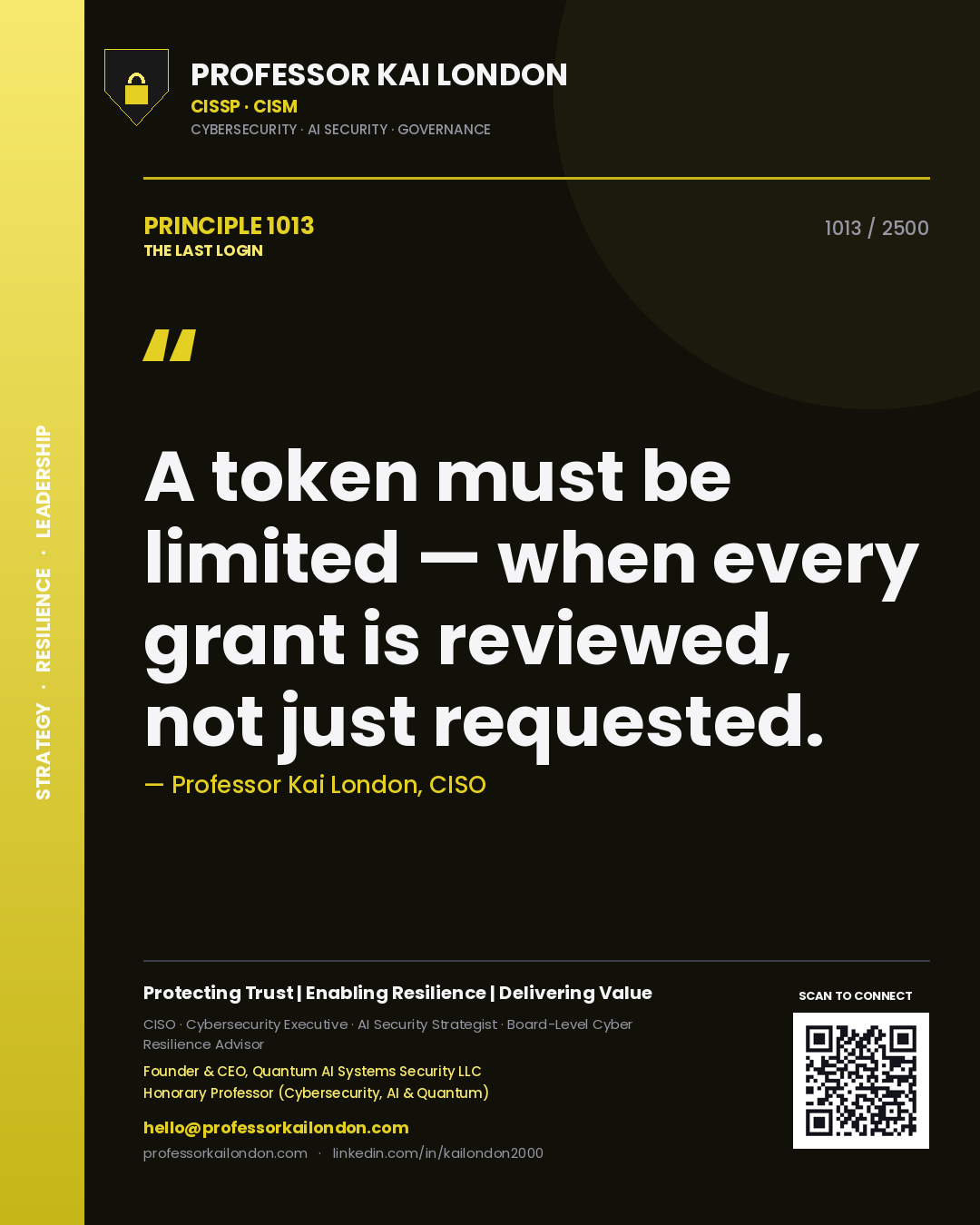 Professor Kai London principle 1013: A token must be limited — when every grant is reviewed, not just requested.