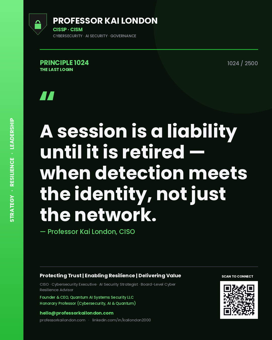 Professor Kai London principle 1024: A session is a liability until it is retired — when detection meets the identity, not just the network.