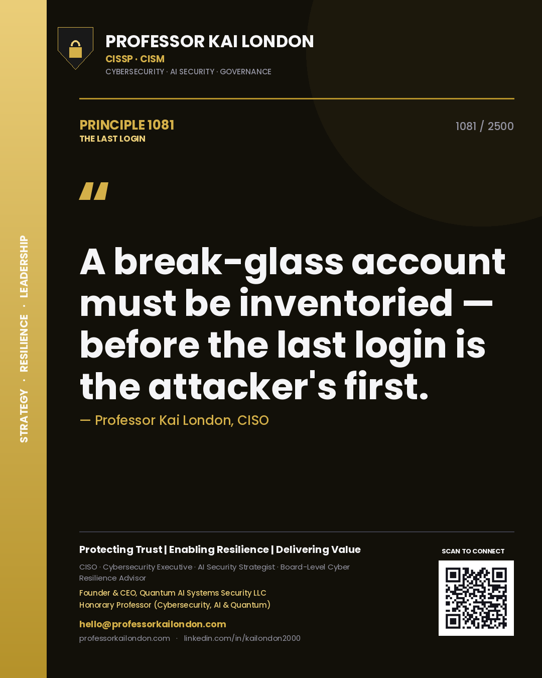 Professor Kai London principle 1081: A break-glass account must be inventoried — before the last login is the attacker's first.