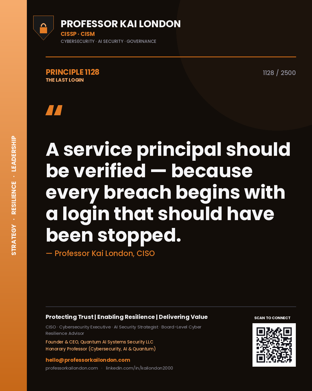 Professor Kai London principle 1128: A service principal should be verified — because every breach begins with a login that should have been stopped.