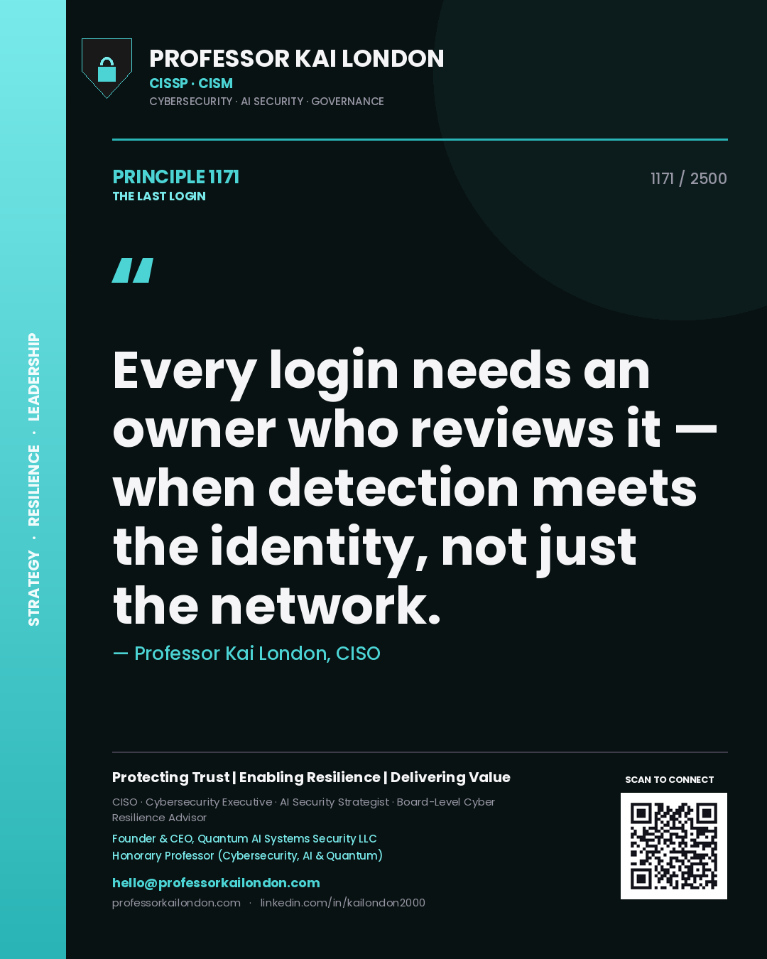 Professor Kai London principle 1171: Every login needs an owner who reviews it — when detection meets the identity, not just the network.