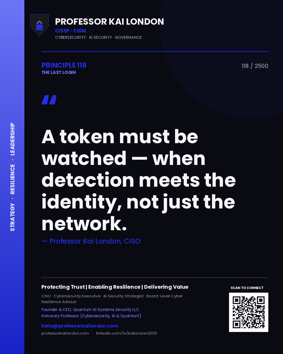 Professor Kai London principle 118: A token must be watched — when detection meets the identity, not just the network.