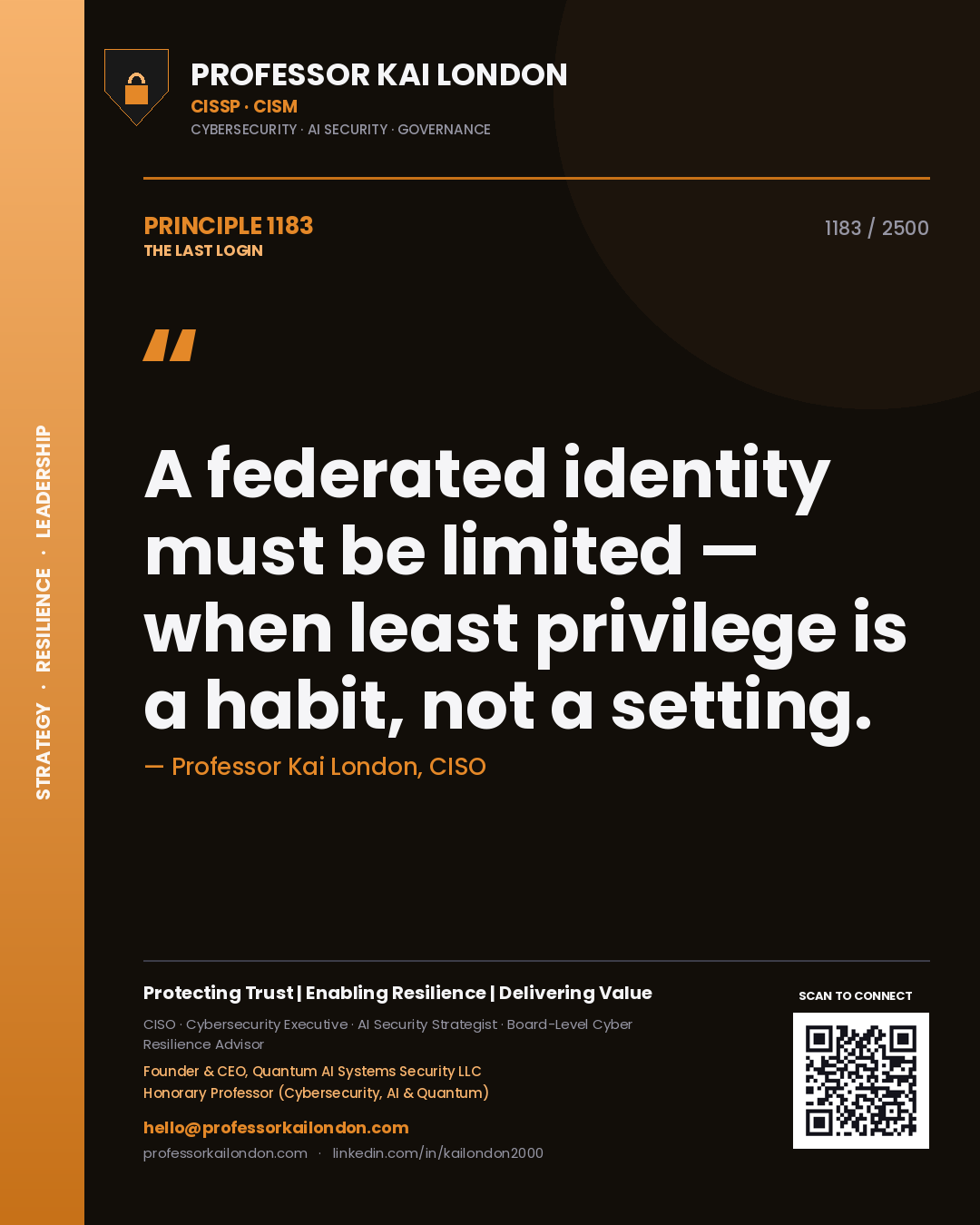 Professor Kai London principle 1183: A federated identity must be limited — when least privilege is a habit, not a setting.