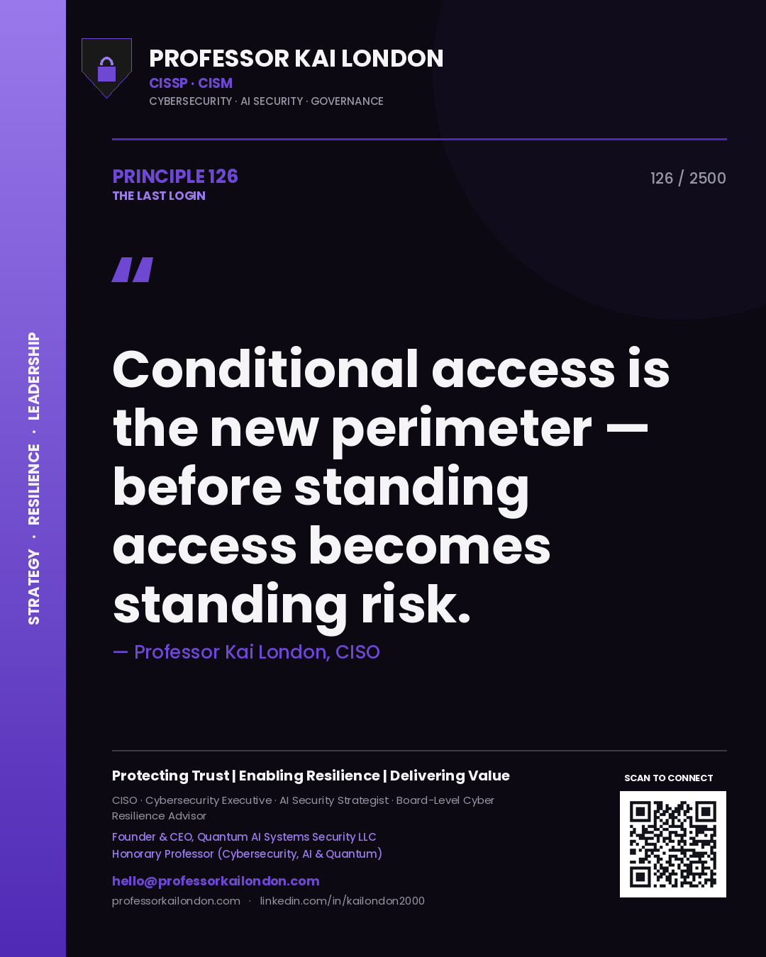 Professor Kai London principle 126: Conditional access is the new perimeter — before standing access becomes standing risk.