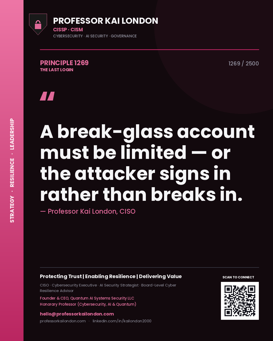 Professor Kai London principle 1269: A break-glass account must be limited — or the attacker signs in rather than breaks in.