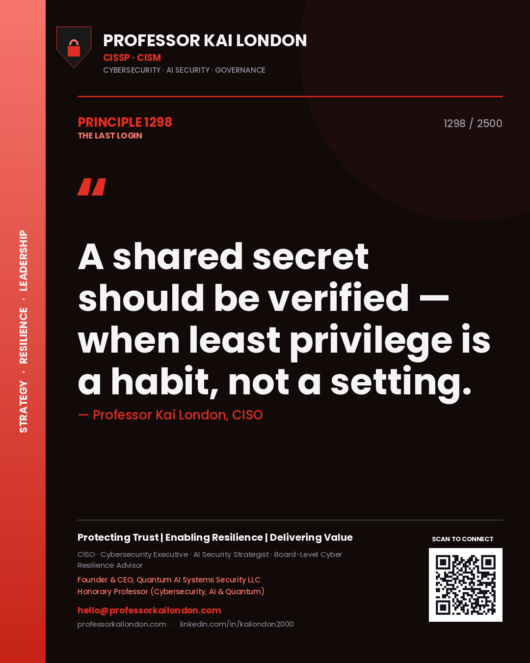 Professor Kai London principle 1298: A shared secret should be verified — when least privilege is a habit, not a setting.